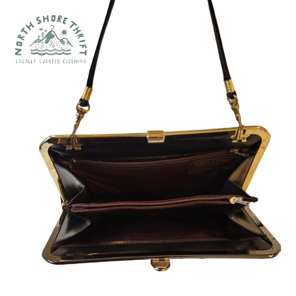 Vintage Mellow Manufactured Leather Metal Clasp Black Clutch Purse - Picture 6 of 13